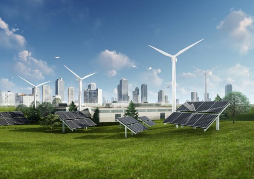 3d Rendering Illustration Of Solar Cell And Windmill